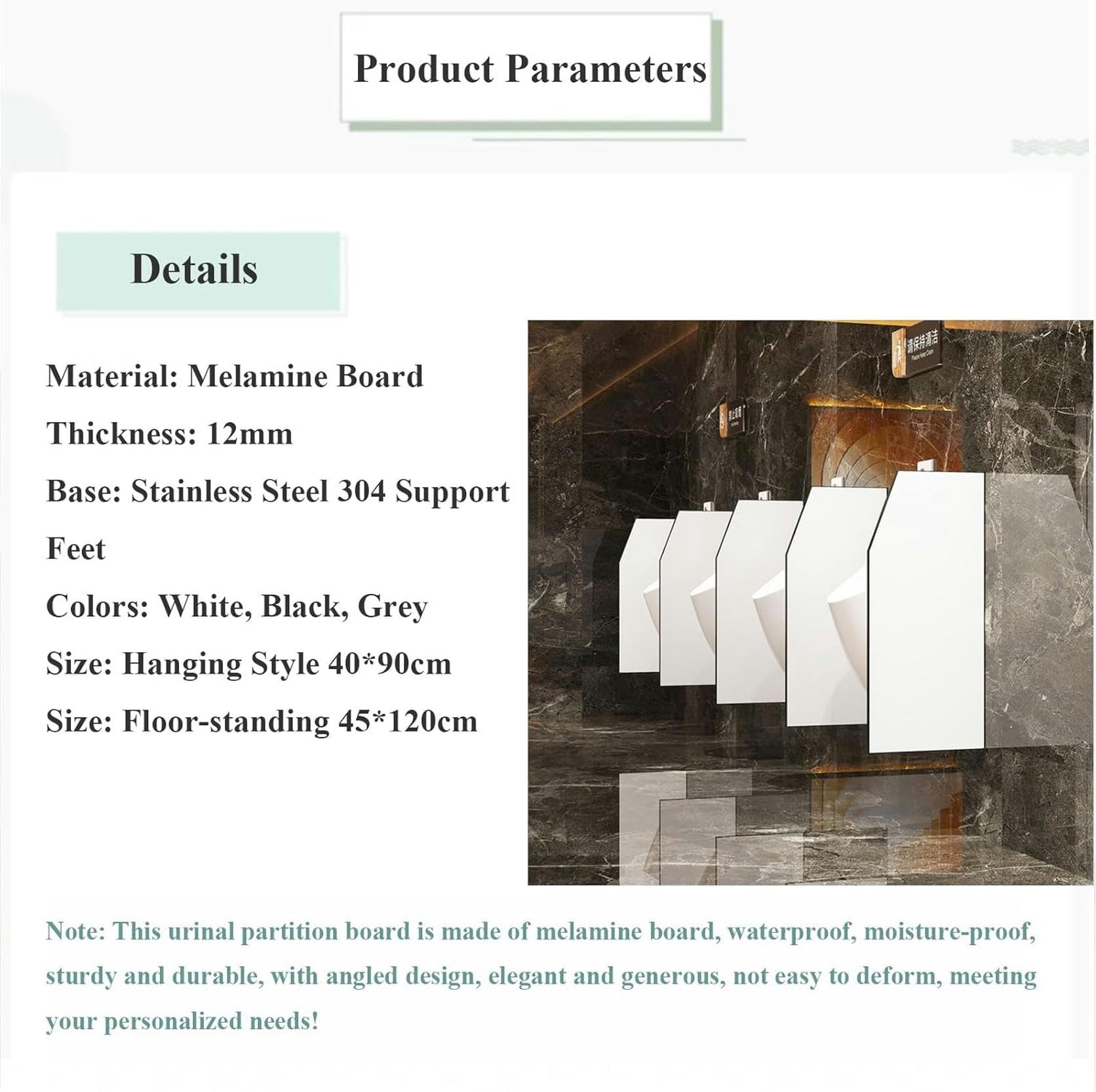 Mampara divisoria para urinarios Masculinos, Pantalla deflectora con herrajes de Acero Inoxidable, Separador de Pared para baños públicos, Ideal para hoteles, Estaciones y Bares.