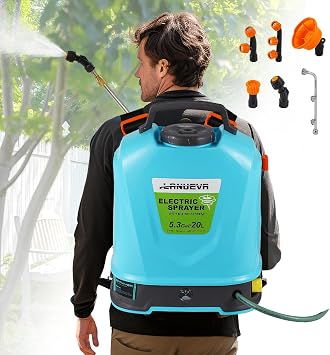 LANUEVA 5.28 Gal/20 L بطارية تعمل بالطاقة البخاخ مع نظام خلط، 78-101 PSI قابل للتعديل الكهربائية على ظهره البخاخ مع ستة فوهات الضباب&العصا تلسكوبي، بخاخ الأعشاب لتنظيف الحديقة حديقة المنزل