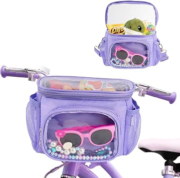 Kids Bike Accessories for Bike Handlebars, Bicycle Basket Front Fit Most Kids Knee Scooter Tricycle Balance Bikes, Bicycle Scooter Bag with Adjustable Shoulder Strap Gifts for Girls