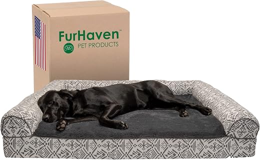 Furhaven Pet Dog Bed | Orthopedic Plush Kilim Southwest Home Decor Traditional Sofa-Style Living Room Couch Pet Bed w/Remo...