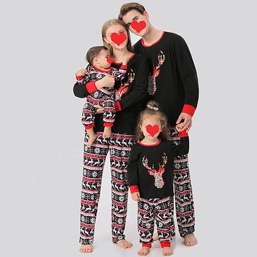Amazon Co Jp 家族マッチングクリスマスパジャマセット クリスマスエルクプリントスリープカップルナイトウェア長袖ジャンプスーツボディスーツベイビーキッズママ父 服 ファッション小物
