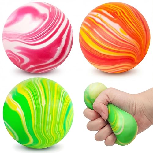 LOVESTOWN Squishy Stress Ball, 2.5" Assorted Colors Dough Fidget Toy | 3 Colors for Adult Stress Relief Hand, Exercise Increase Entertainment, Party Favors Birthday Gifts, Medium