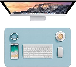 مخدة مكتب 60 × 35 سم من جلد البولي يوريثين من هسوربترا، قاعدة ماوس ممتدة مقاس متوسط، واقي مكتبي مقاوم للماء، بساط لوحة مفاتيح للابتوب بحجم صغير ورفيع، مخدة كتابة غير قابلة للانزلاق، أزرق ليك