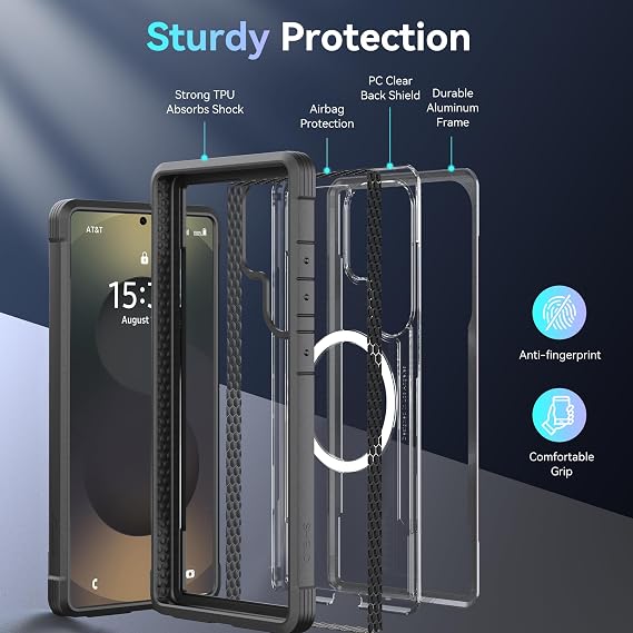 Shield Magnetic Case for RAPTIC Samsung Galaxy S25 Ultra - Compatible with MagSafe, [13FT Shaft-Grade Fall Protection], Durable Anodized Shockproof Aluminum Frame Thin Samsung S25 Ultra Case