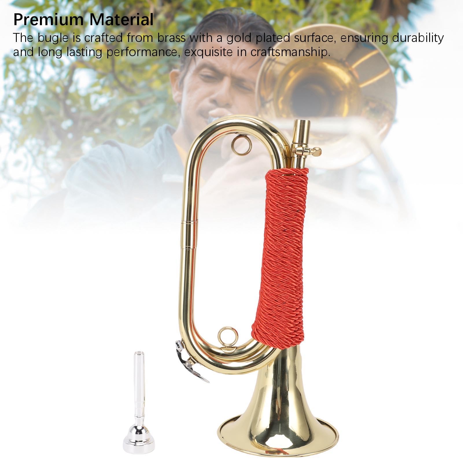 CHICIRIS Messing-Signalhorn, Vergoldet, Trompete mit Klarem Klang und Rot Geflochtenem Griff, Signalhorninstrument für die Ehrengarde der Sommercamp-Schulband