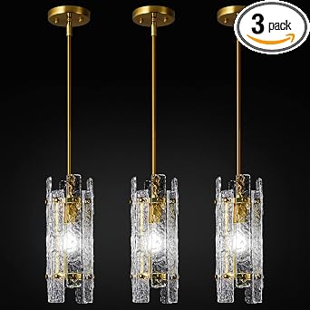 Modern Crystal Pendant Lighting Gold Pendant Lights Mini Glass Chandeliers, Adjustable Pendant Light Fixture for Kitchen Island Bedroom Living Room Dining Room Corridor3Pack