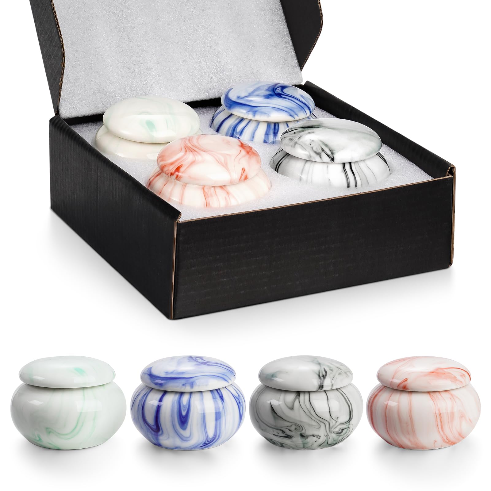 SOITIS Set of 4 Small Urns for Ashes, 1.57 Inches Ceramic Keepsake Urns, Tiny Urns for Human Ashes, Decorative Urns Memorial Mini Urns for Human Ashes