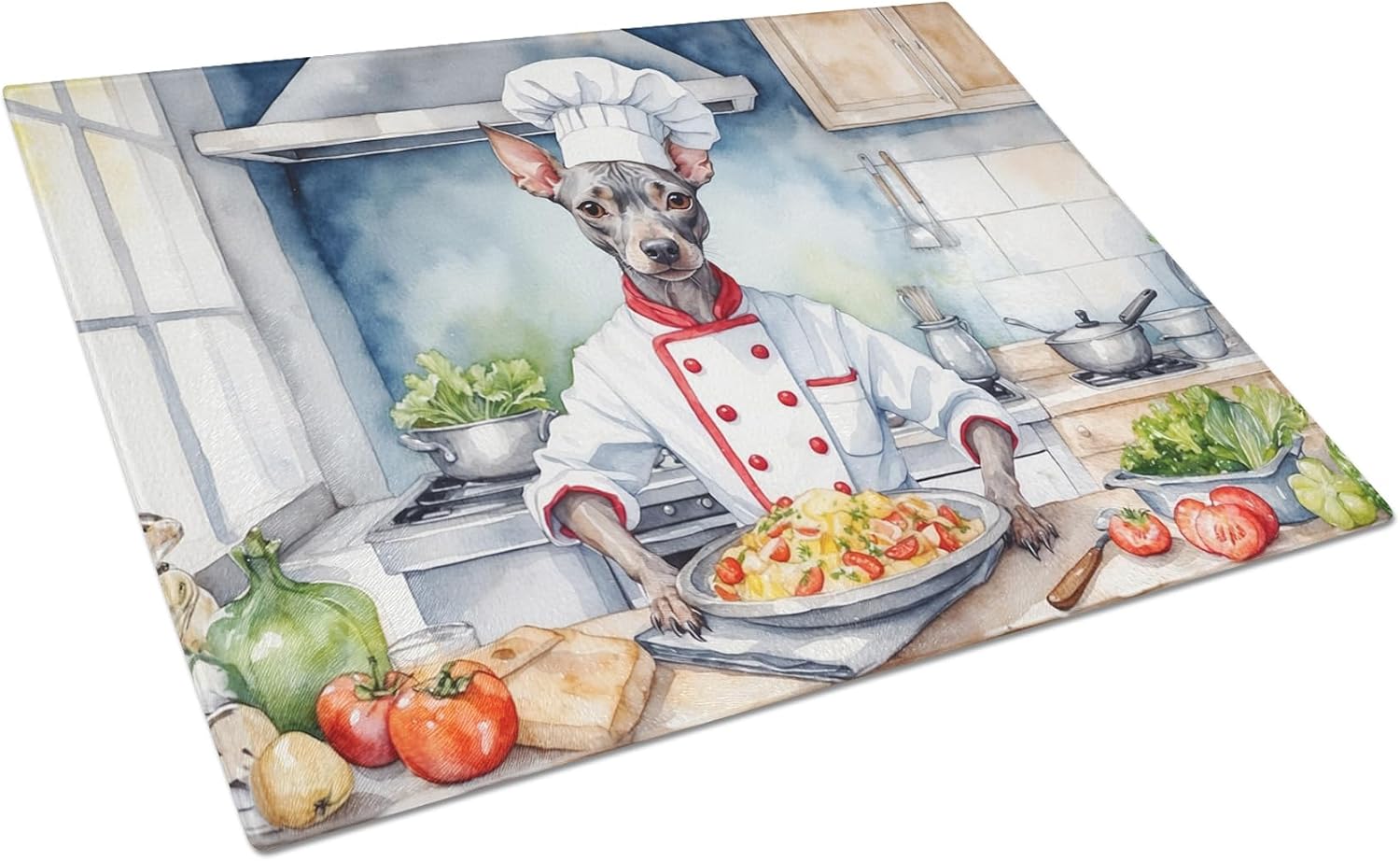 Caroline's Treasures DAC6311LCB Pug The Chef Glass Cutting Board Decorative Tempered Glass Kitchen Cutting and Serving Board Large Size Chopping Board