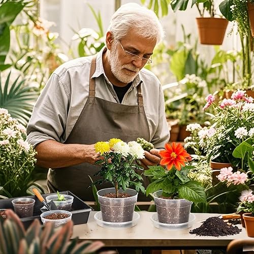 Vista 6 de BTPLASTIK Clear Plastic Nursery Pots for Plants, 6 Inch Transparent Plant Pot with Drainage Holes, Flower Pots with Saucers, Seed Starter Pots with