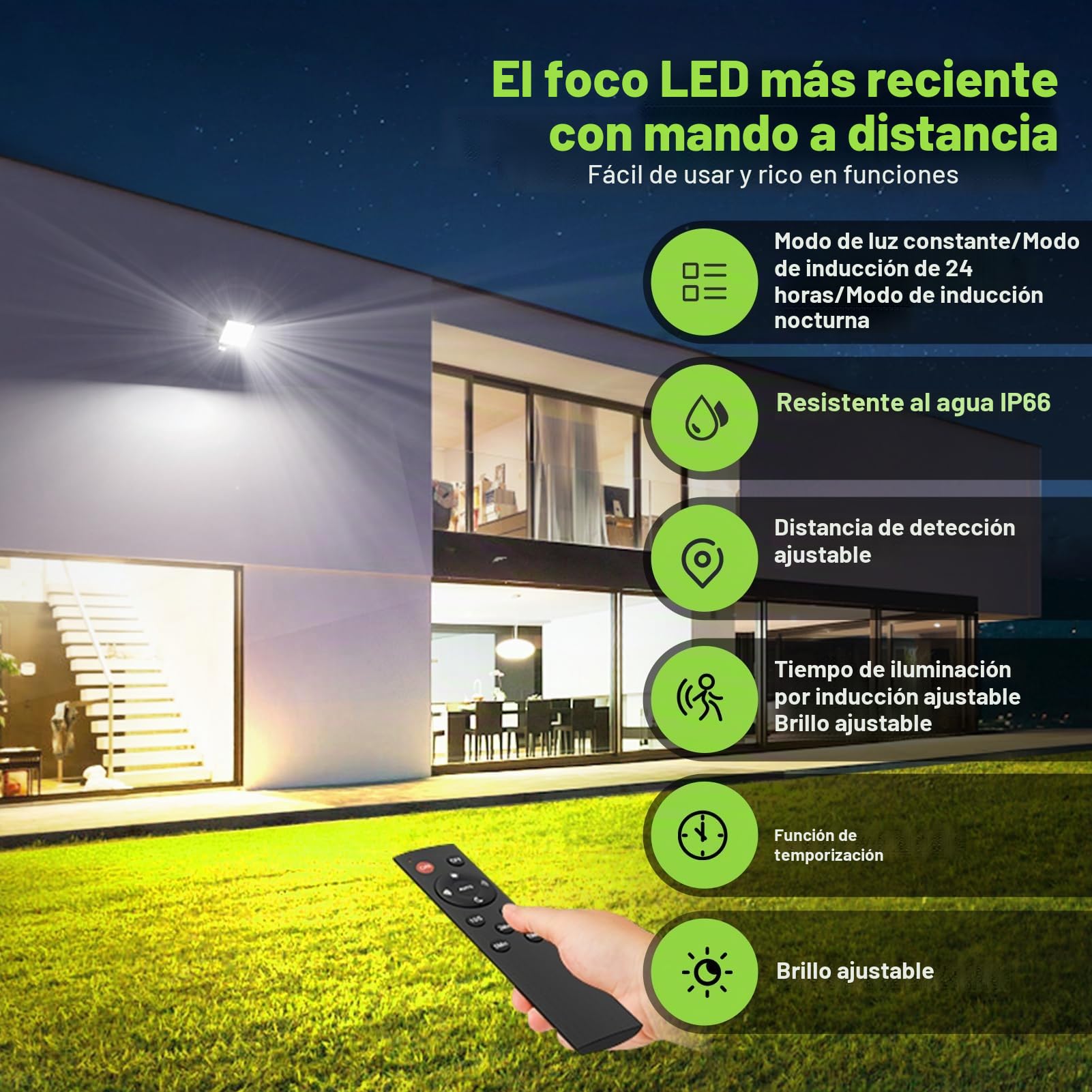 Foco LED con Sensor de Movimiento 200W 20000LM - Exterior Super Brillante IP66 Impermeable con Brillo Ajustable 6500K Blanco Frío para Casa, Garaje, Patio 2 Pack