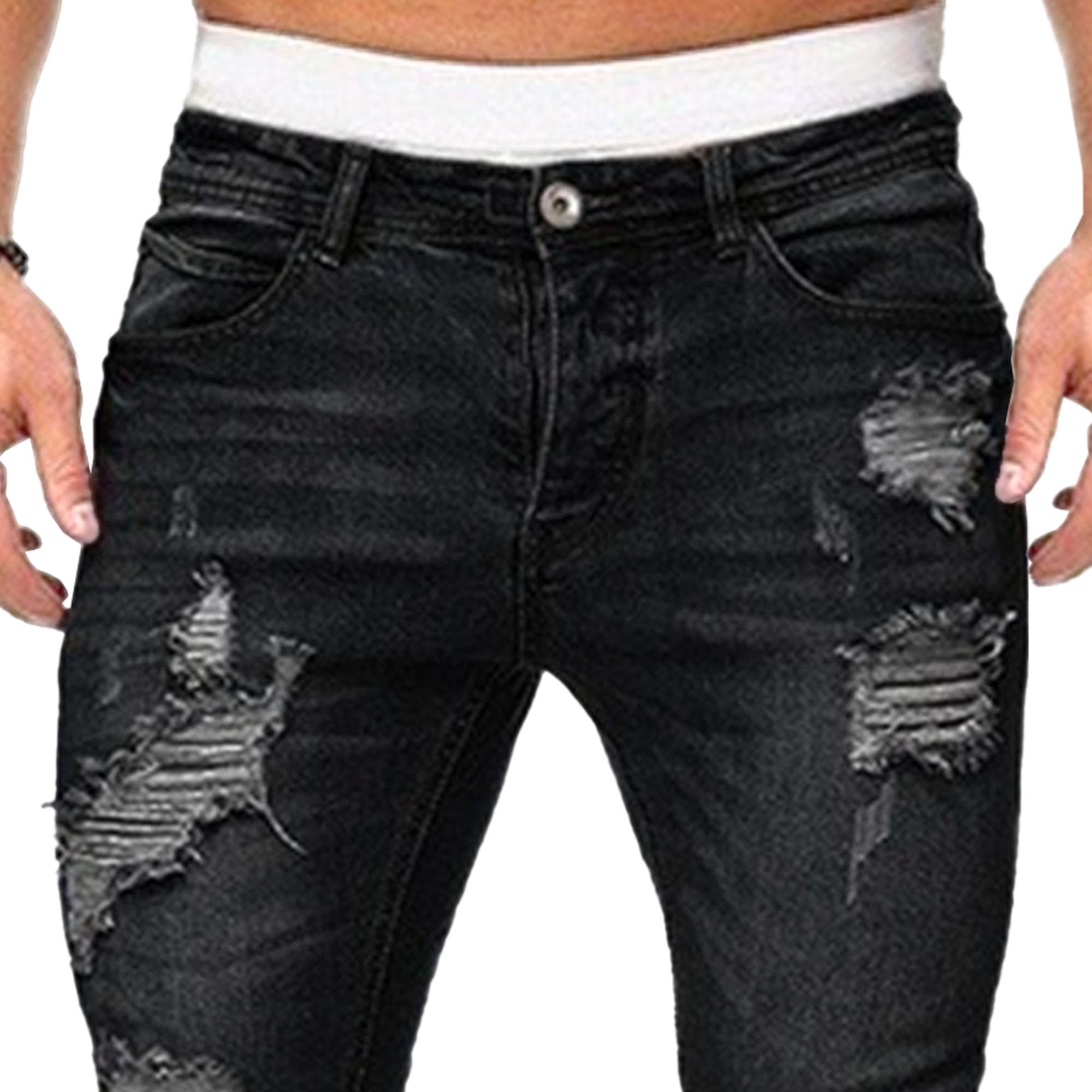 Maiyifu-GJ Men's Skinny Leg Ripped Jeans Slim Fit Distressed Denim Pants Destroyed Casual Fashion Streetwear Jean Trousers (Black,XX-Large)