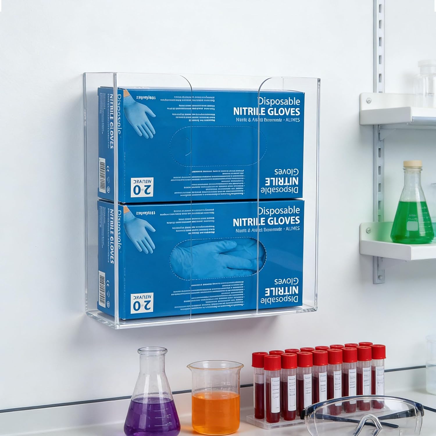 Double Glove Box Holder Wall Mount, Acrylic Disposable Rubber Glove Dispenser for Lab Kitchen Medical, Clear