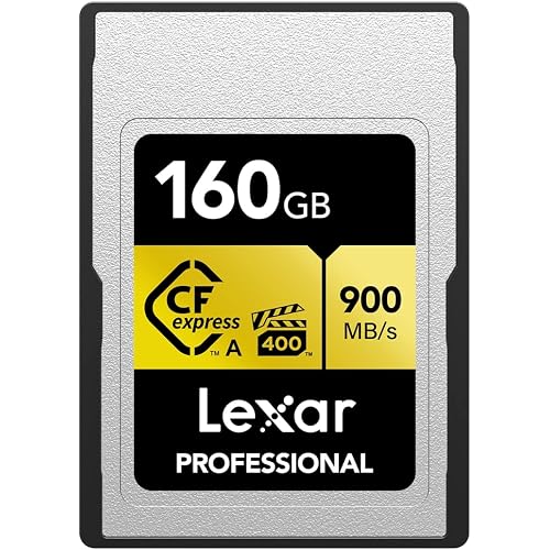 Lexar 160GB Professional CFexpress Type A Gold Series Memory Card, Up to 900MB/s Read, Cinema-Quality 8K Video, Rated VPG 400 (LCAGOLD160G-RNENG)