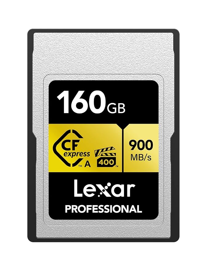Lexar Professional 160GB CFexpress Type A Gold Series Memory Card, Up to 900MB/s Read, Cinema-Quality 8K Video, Rated VPG 400