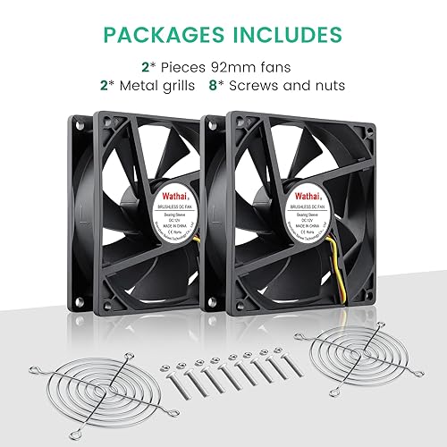 Miniatura 7 de Wathai Ventilador de refrigeración sin escobillas de 12 V, 3.622 in, 3.622 x 0.984 in, 3 pines, alto rendimiento para carcasa de computadora,