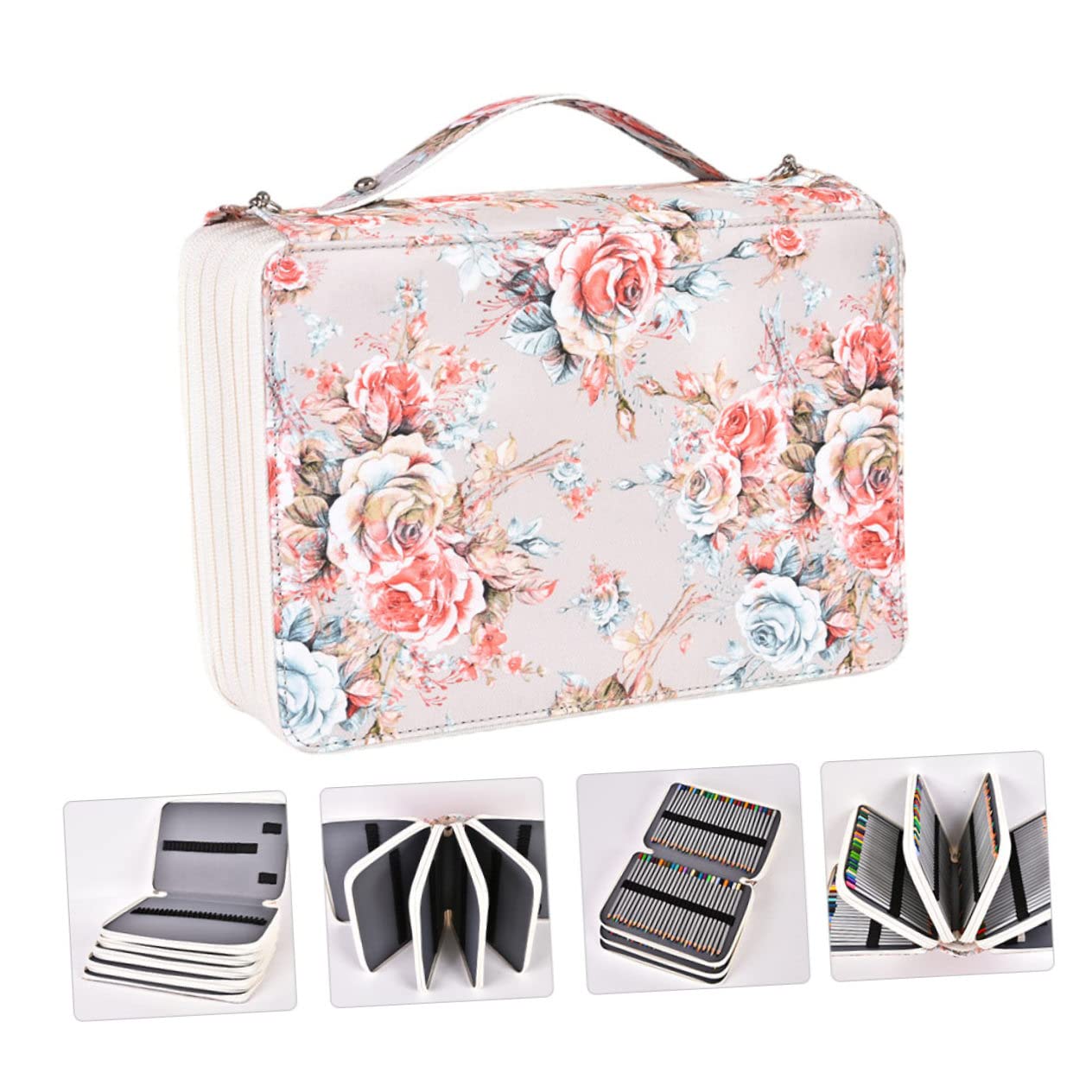 Astuccio Scuola Grande Capacità 252 Scomparti Beige Maniglia | Pu Poliestere, Chiusura a Zip e Formato Portatile per Disegno, Decorazioni Scuola