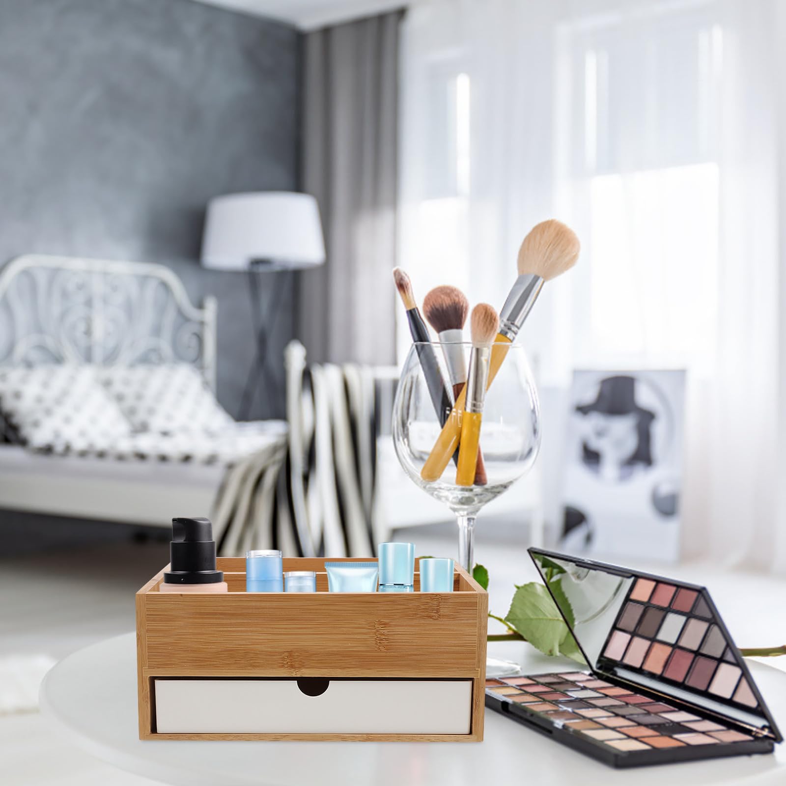 ERINGOGO Schreibtisch Organizer aus Bambus mit Schublade, Aufbewahrungsbox