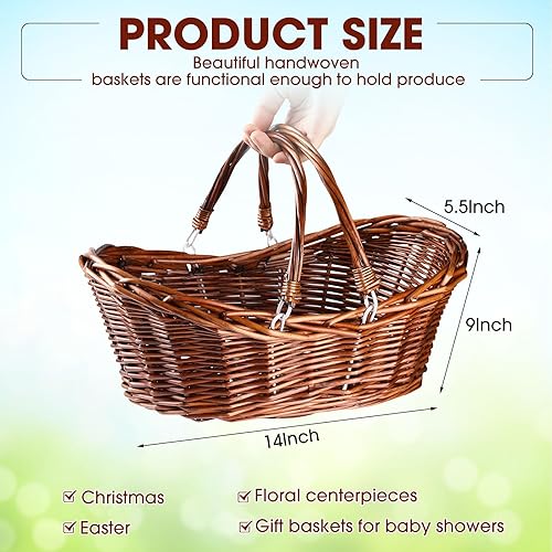 Miniatura 2 de Wesiti 6 cestas de mimbre para picnic con asa, cesta de cosecha tejida a mano, a granel, tolva de flores de mimbre para almacenamiento, picnic,