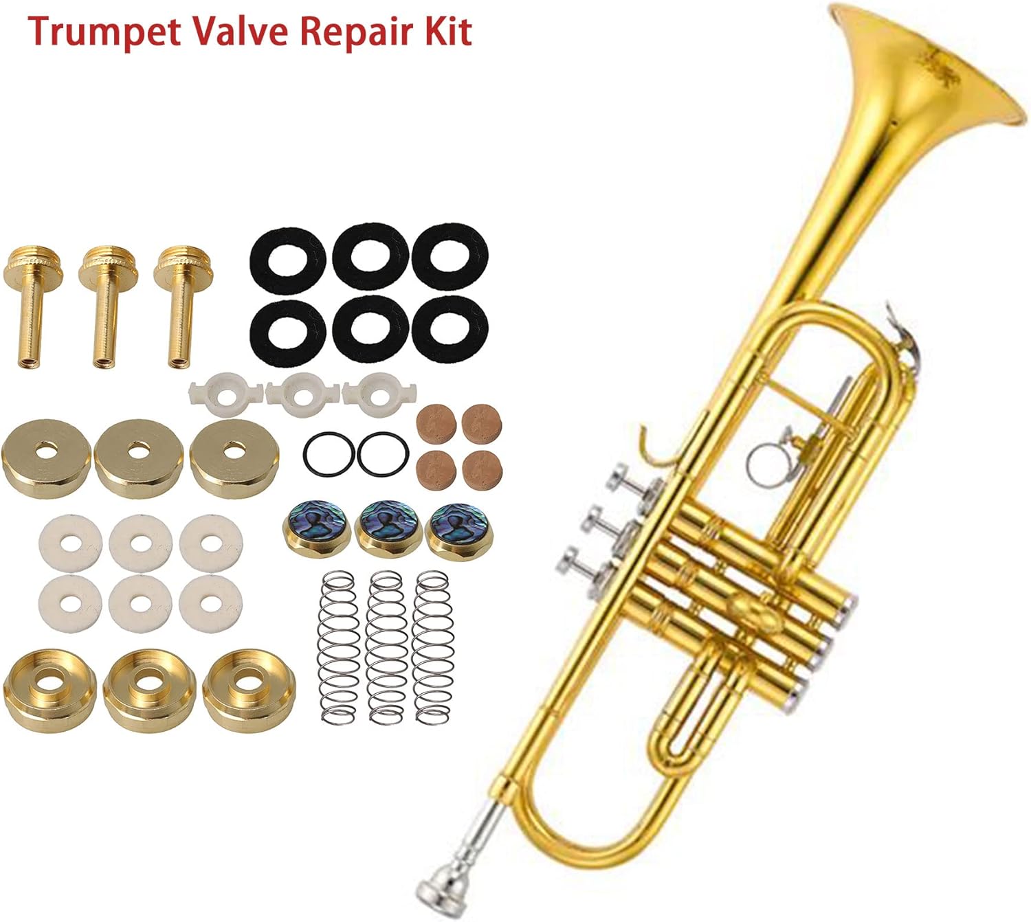 Lovermusic Trumpet Repair Kit Trumpet Finger Buttons Valve Cover with Felts Rubber Rings Cork Pads Pack of 36