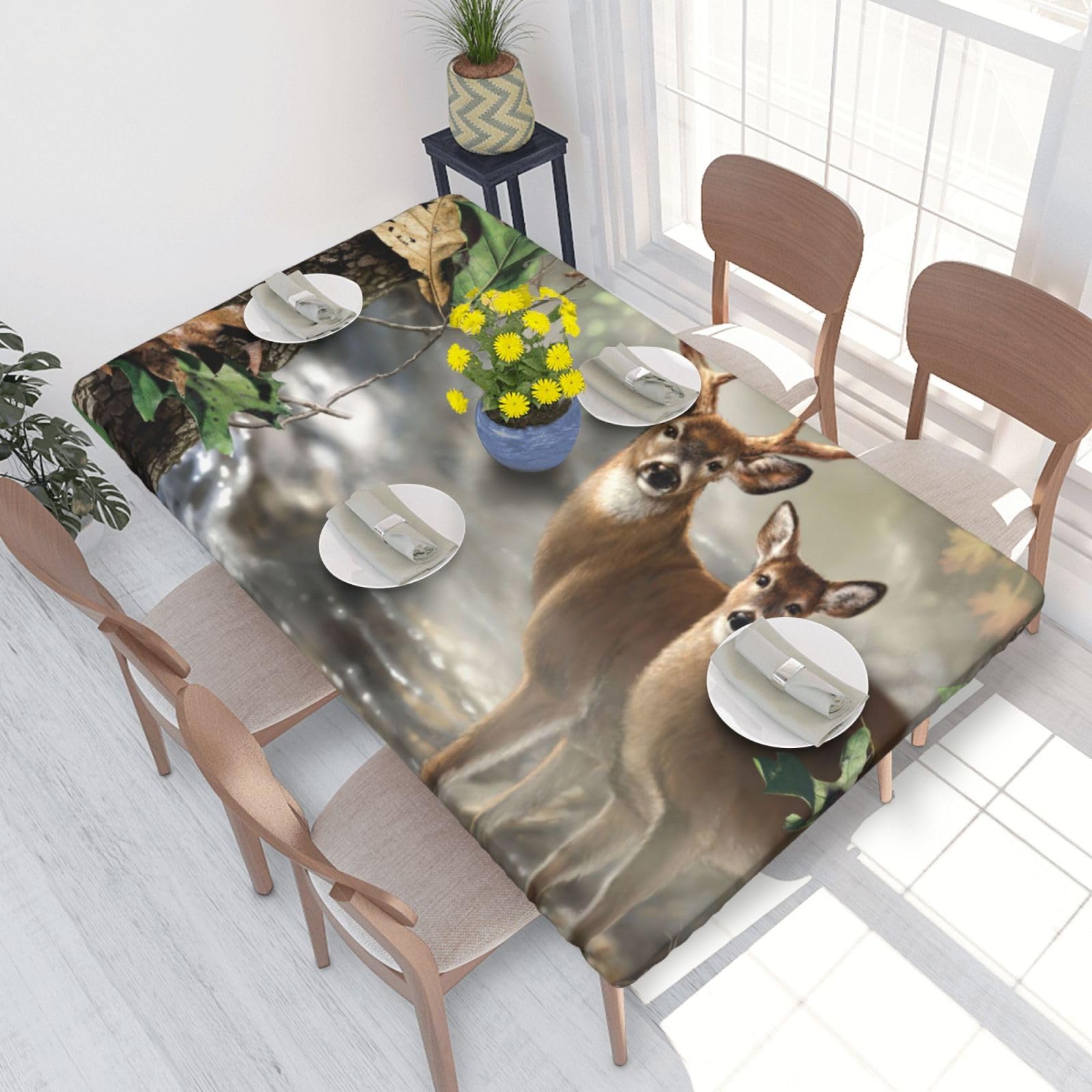 BNVSADC Camouflage Deer Printed 4FT Tablecloth 122x76 CM Polyester Kitchen Water Resistant Table Cloth Dining Table Decoration Table Covers
