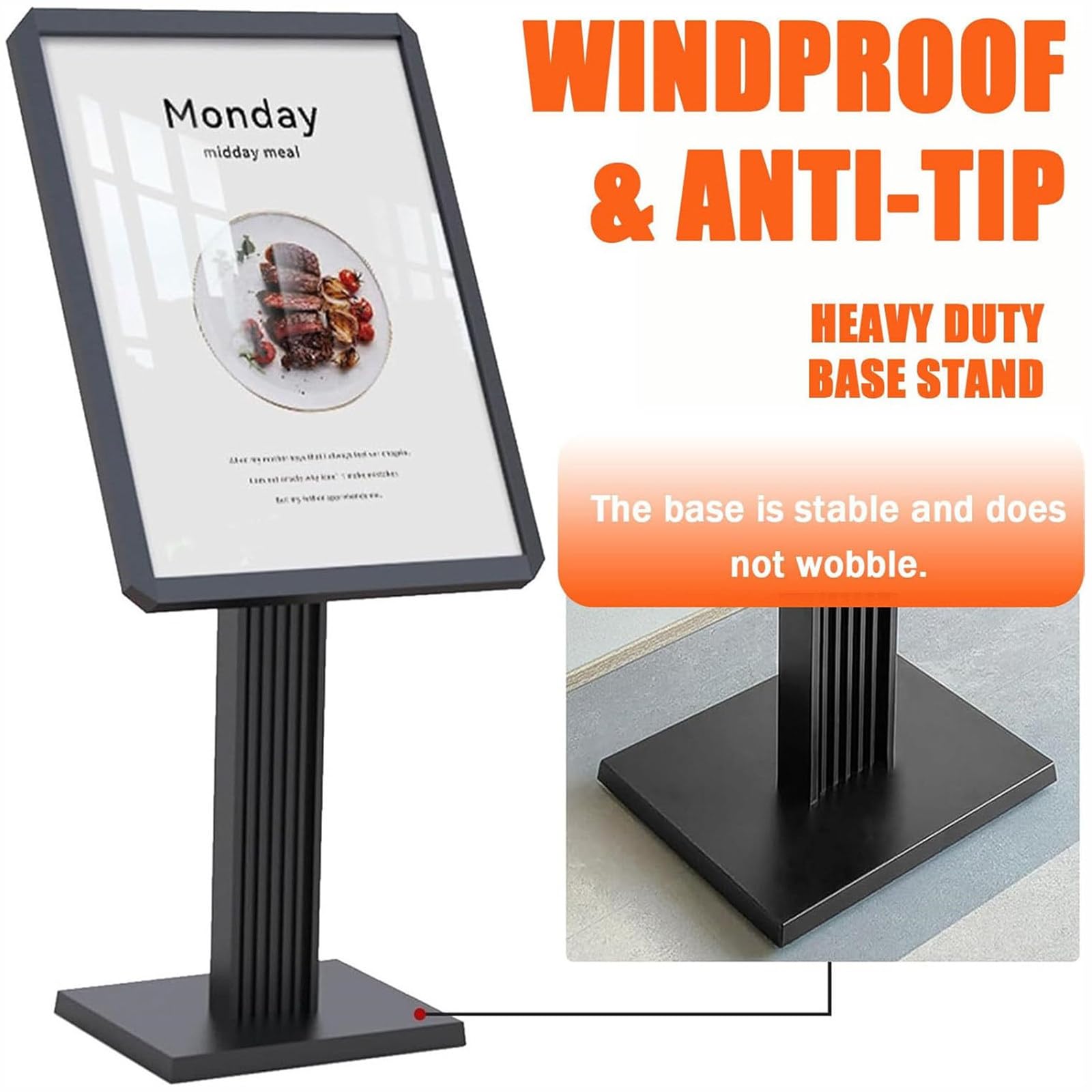Soporte de Suelo Resistente para Carteles y señalización; Expositor publicitario Ajustable para orientación Horizontal o Vertical, Apto para Interiores y Exteriores. Silver-60 * 80cm