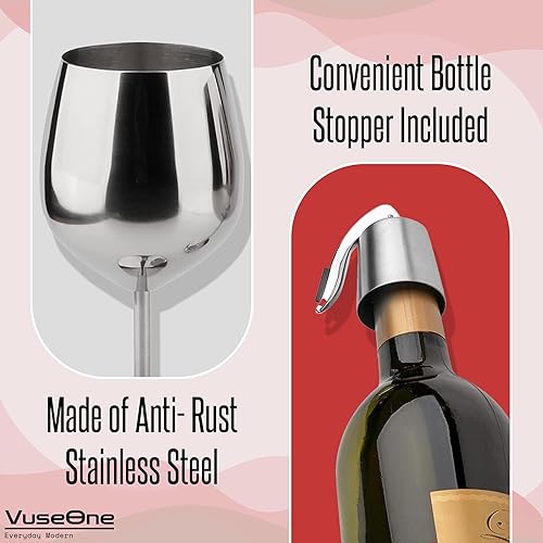 Miniatura 2 de Juego de 4 copas de vino de acero inoxidable con tapón de vino  Duradero, plateado pulido, vasos irrompibles para fiestas al aire libre, piscina,