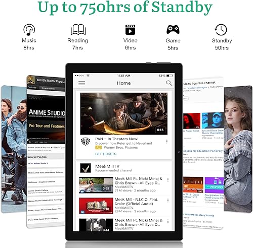 Miniatura 9 de Tablet con teclado, 2024 últimas tabletas 2 en 1 de 10.1 pulgadas, 4 GB de RAM+128 GB de ROM, Android Tableta PC, Quad-core de 2.0 GHz, 1280 x 800