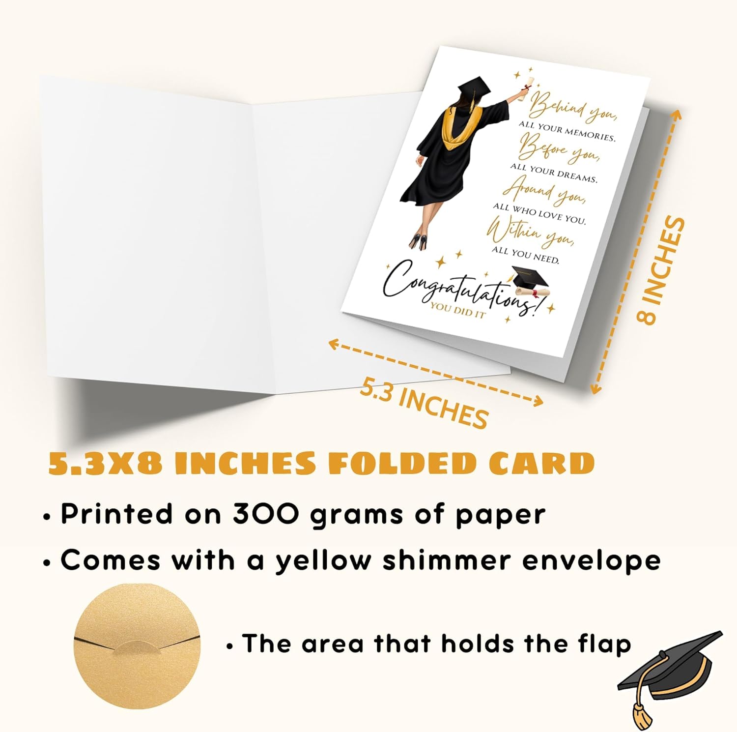 Graduation Card - College High School Graduation Cards for Her, Daughter - Congrats Gifts for Graduate - 2026 Grad Gifts for Sister, Bestie, Friends - Folded 5.3''x8'' Single Greeting Card - Image 3