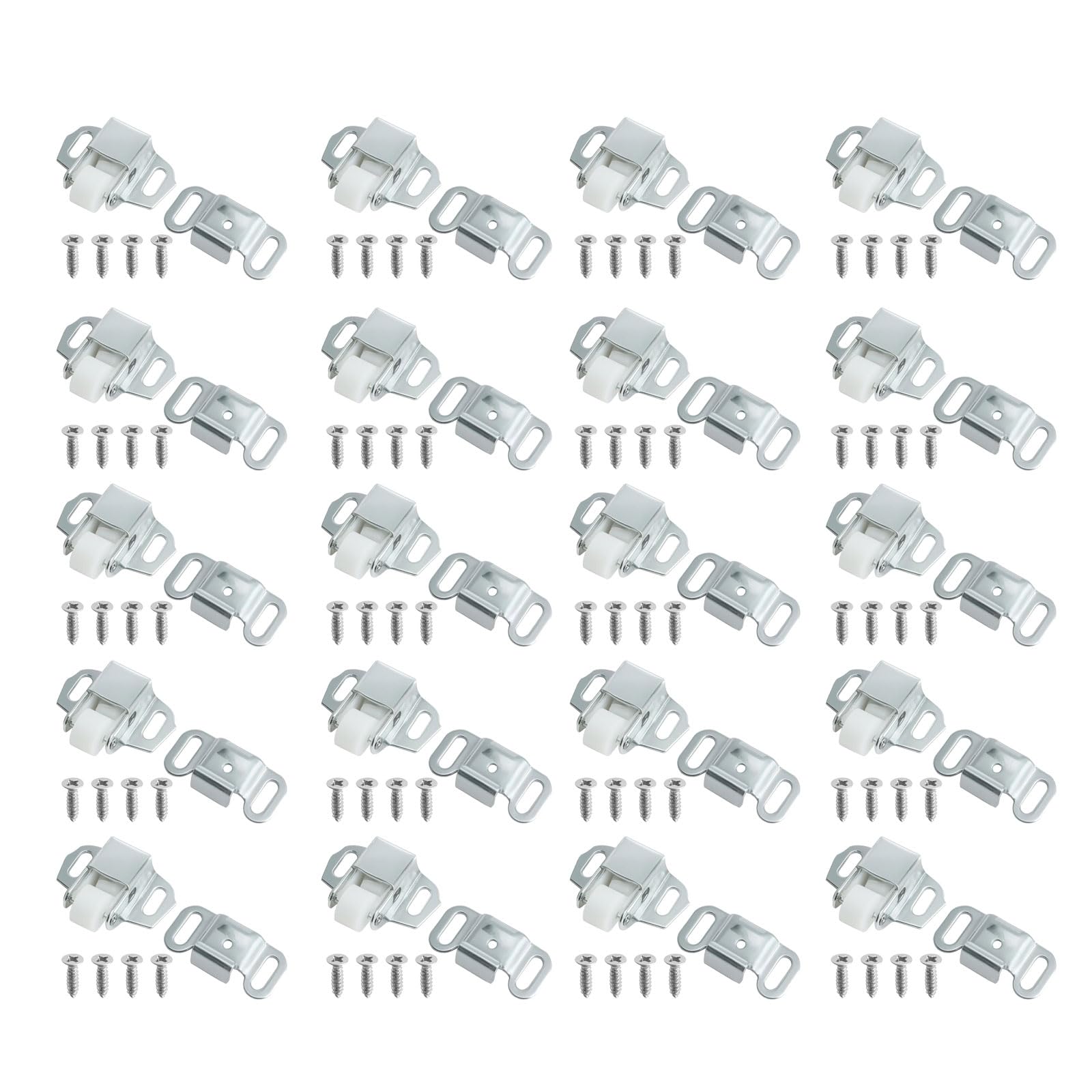 20Pcs Press Wardrobe Door Buckle Roller Latches Hardware Cupboard Cabinet Door Catches with Screws Mailbox Replacement Roller Catches Latches