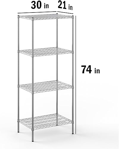Miniatura 478 de Kit de estantería de alambre cromado de 4 niveles de 24 pulgadas de profundidad x 24 pulgadas de ancho x 64 pulgadas de alto Unidad de estante