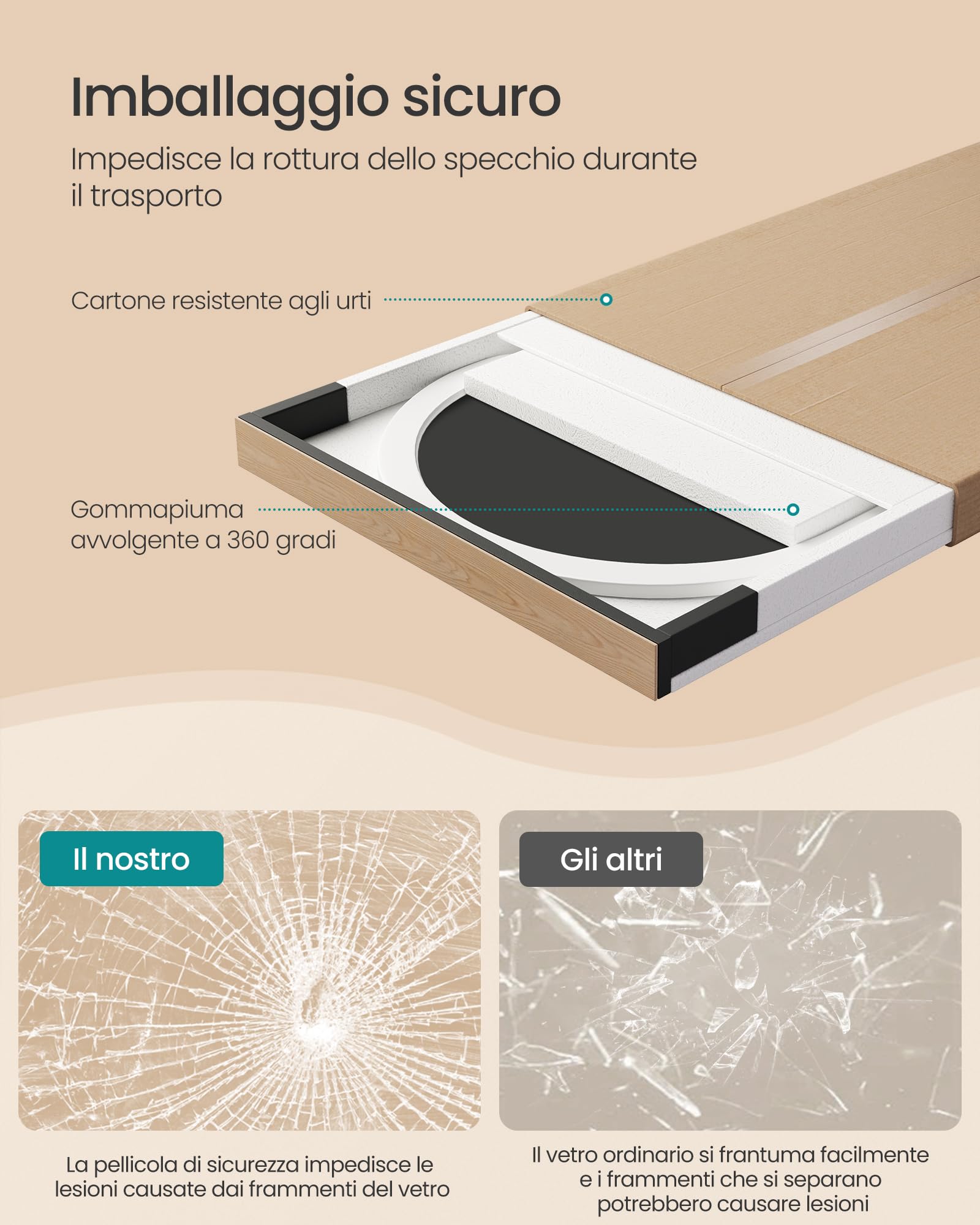 SONGMICS Specchio da Terra a Figura Intera, 160 x 50 cm, Specchio Ondulato Irregolare con Supporto, Cornice in MDF, Camera da Letto Soggiorno Ingresso, Bianco Nuvola LFM027W01