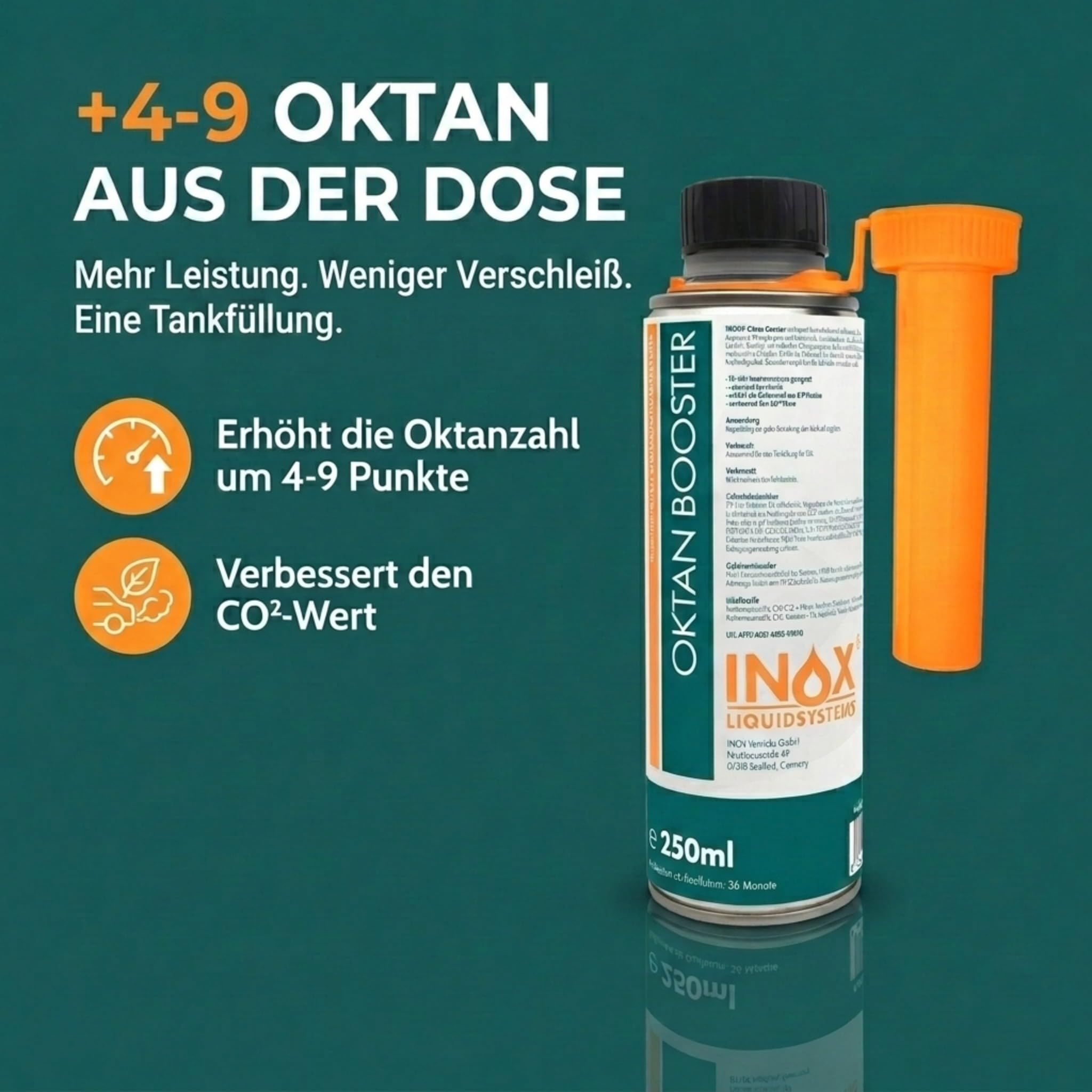 INOX® - Hochwirksamer Oktan Booster 6x250ml | Systemreiniger reduziert den Kraftstoffverbrauch | Benzin Additiv für bessere Verbrennung | Motorsystemreiniger für alle Benzinmotoren