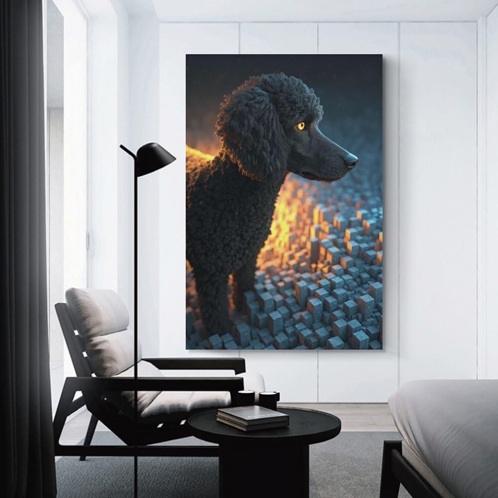 Junmoney Black Poodle with Glowing Eyes Canvas Art Print, 12x18inch(30x45cm), for Wall Displays, Bedrooms Or Room Updates, Home Wall Art for Statement Displays