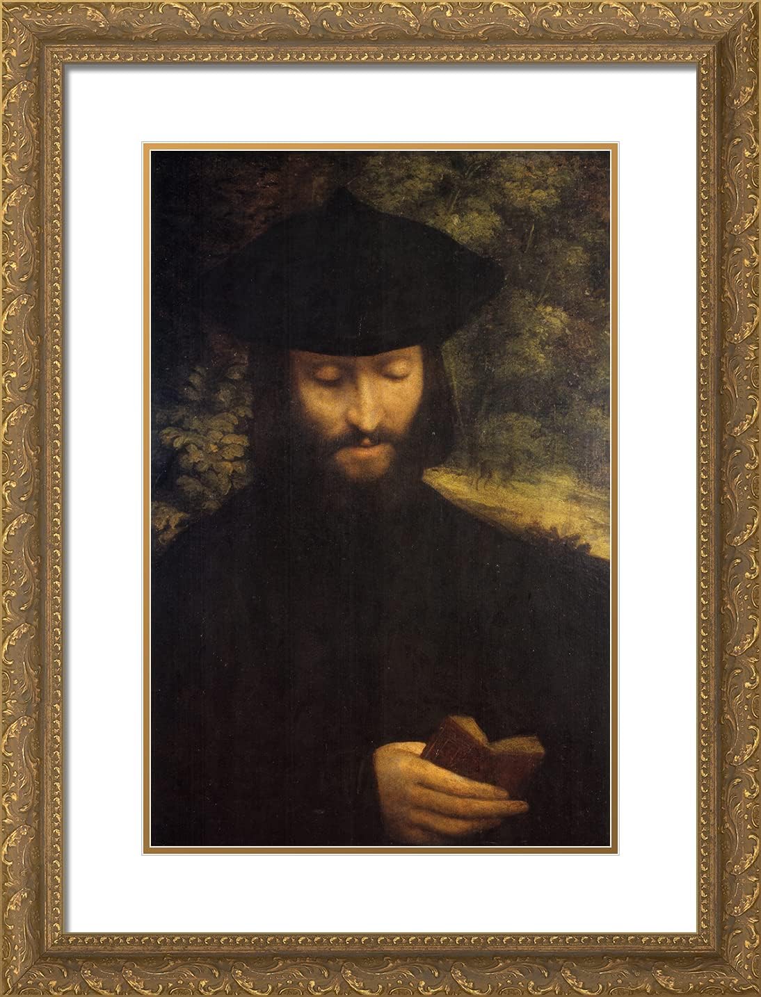 ArtDirect Correggio 19x24 Gold Ornate Framed Art Print with Double Matting Titled: Portrait of a Praying Unknown Man