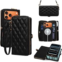 Rssviss Crossbody Wallet Case for iPhone 17 Pro Max with Wrist Strap, Detachable Zipper Purse, Magnetic Flip RFID Blocking Card Holder, Wireless Charging Removable Cover for Men Women 6.9", Black