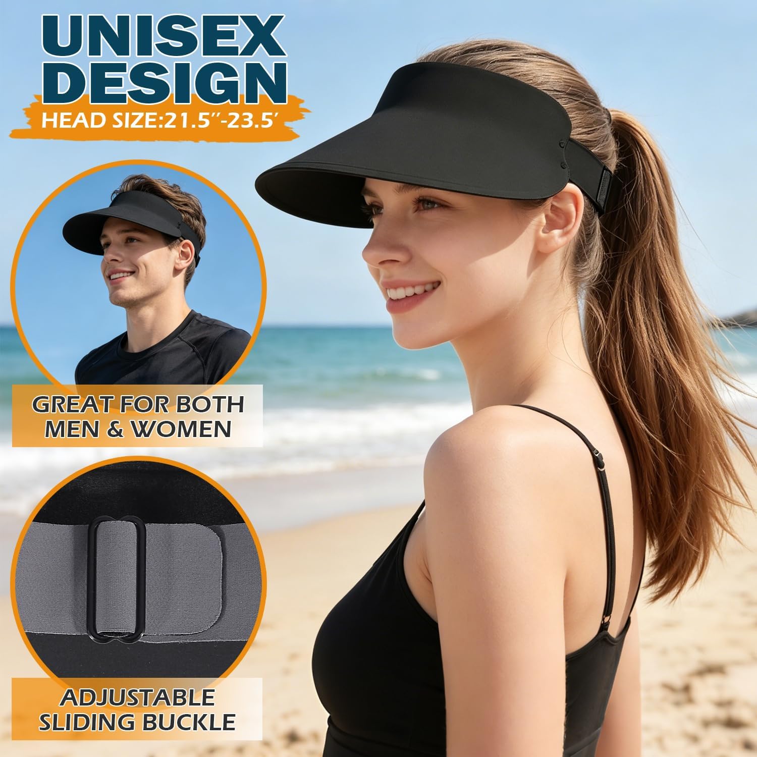 Women's Wide Brim Sun Visor, Quick Dry Open Top Ponytail Hat for Sports | Seamless Memory Silicone Brim, UPF 50+ UV Protection, Lightweight Packable, Cooling Sweat-Wicking Fabric, Adjustable Fit