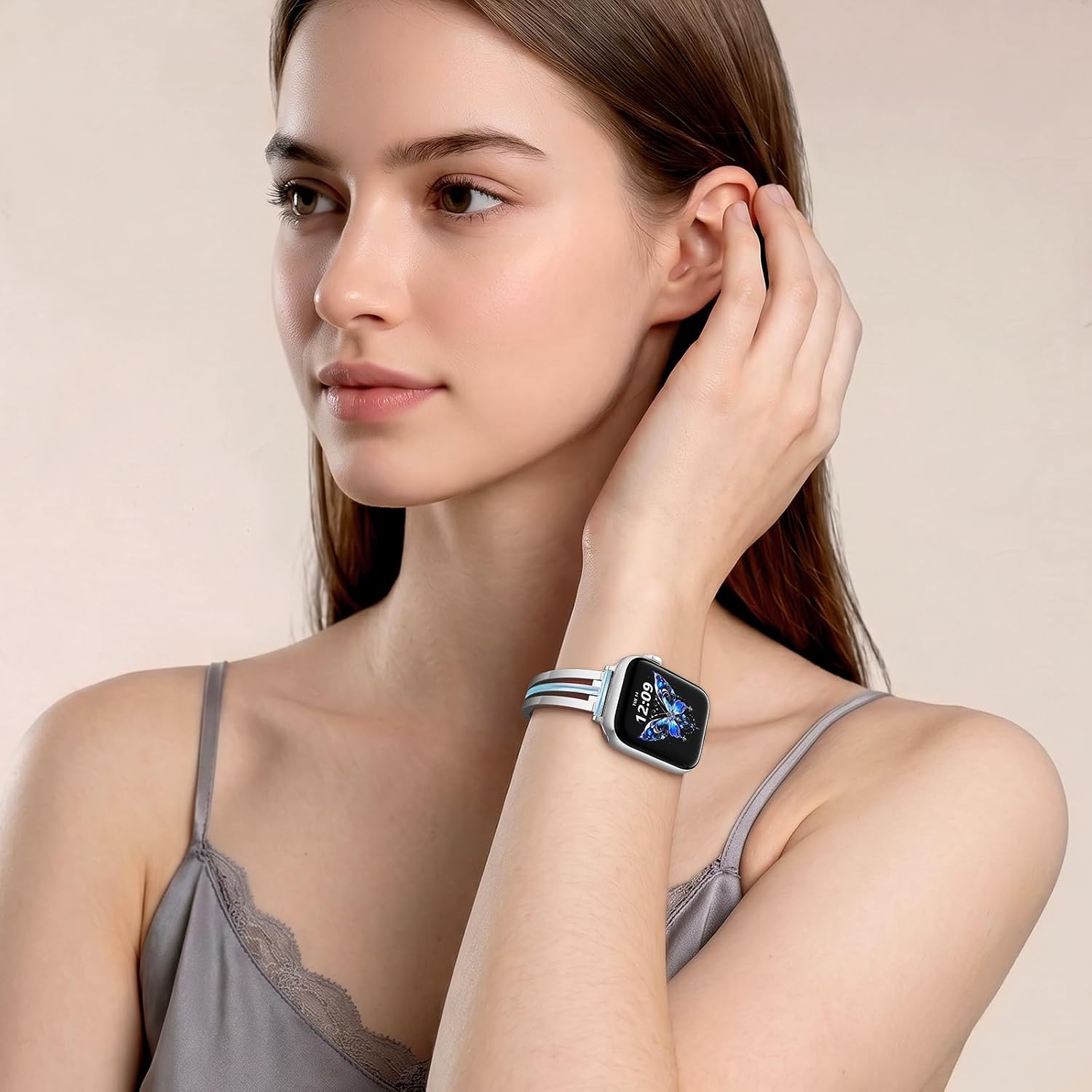 KOREDA Slim Gold Band Compatible for Apple Watch Band 38mm 40mm 41mm 42mm 44mm 45mm 46mm 49mm Series 11 10 9 8 7 SE Ultra Women, Thin Metal Dressy Jewelry Bracelet with Bling Diamond for iWatch Series 6/5/4/3/2/1 image 5