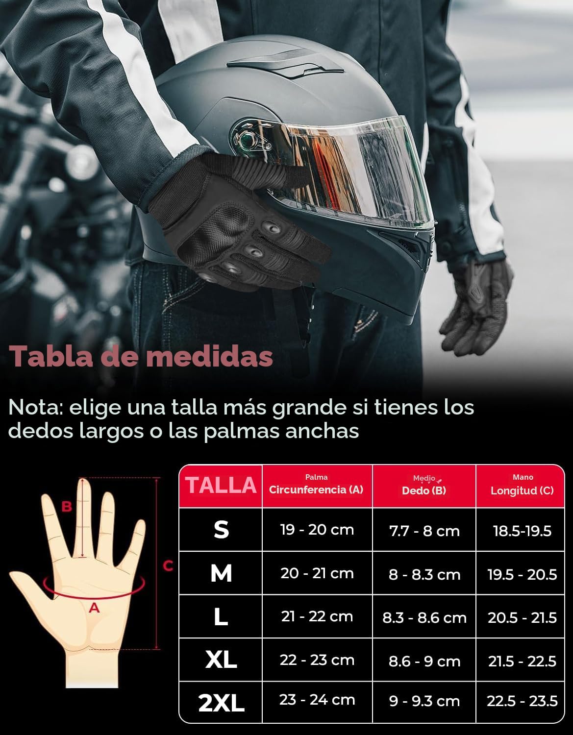 WESTWOOD FOX WFX Guantes de motocicleta táctiles dedo completo para hombres y mujeres