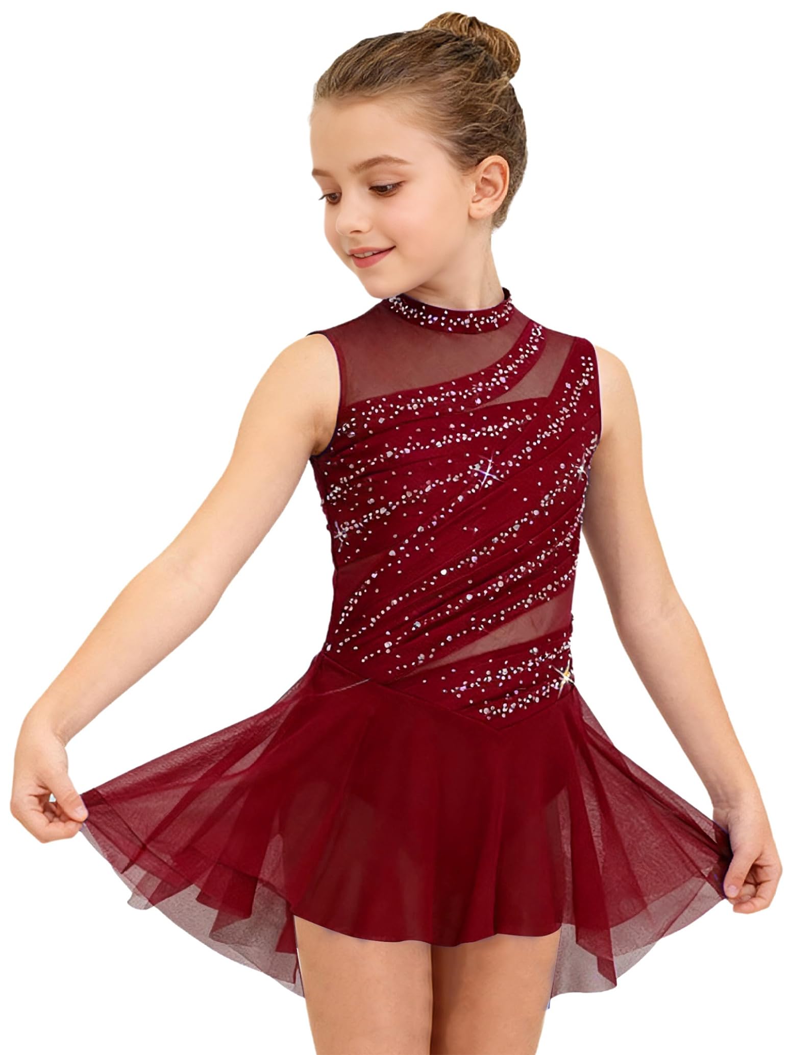 Eiskunstlauf Kleid Mädchen Ärmellos Glitzer Ballettkleid Tanzkleid Tanzanzug Kostüm Tanzbekleidung Ballettkleidung
