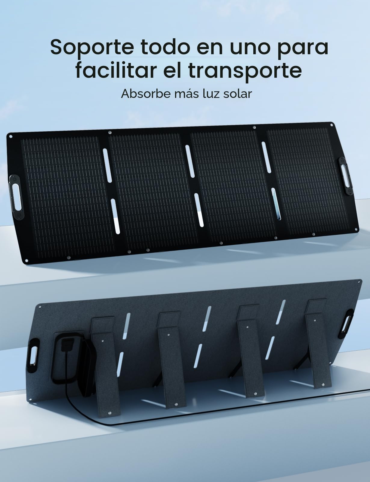 ECO-WORTHY Panel Solar Portatil 200W, XT60, Soporte de una sola pieza, ETFE, Silicio Monocristalino, Hasta 23% de eficiencia, Adecuado para la estación de energía, RV, camping, Garten