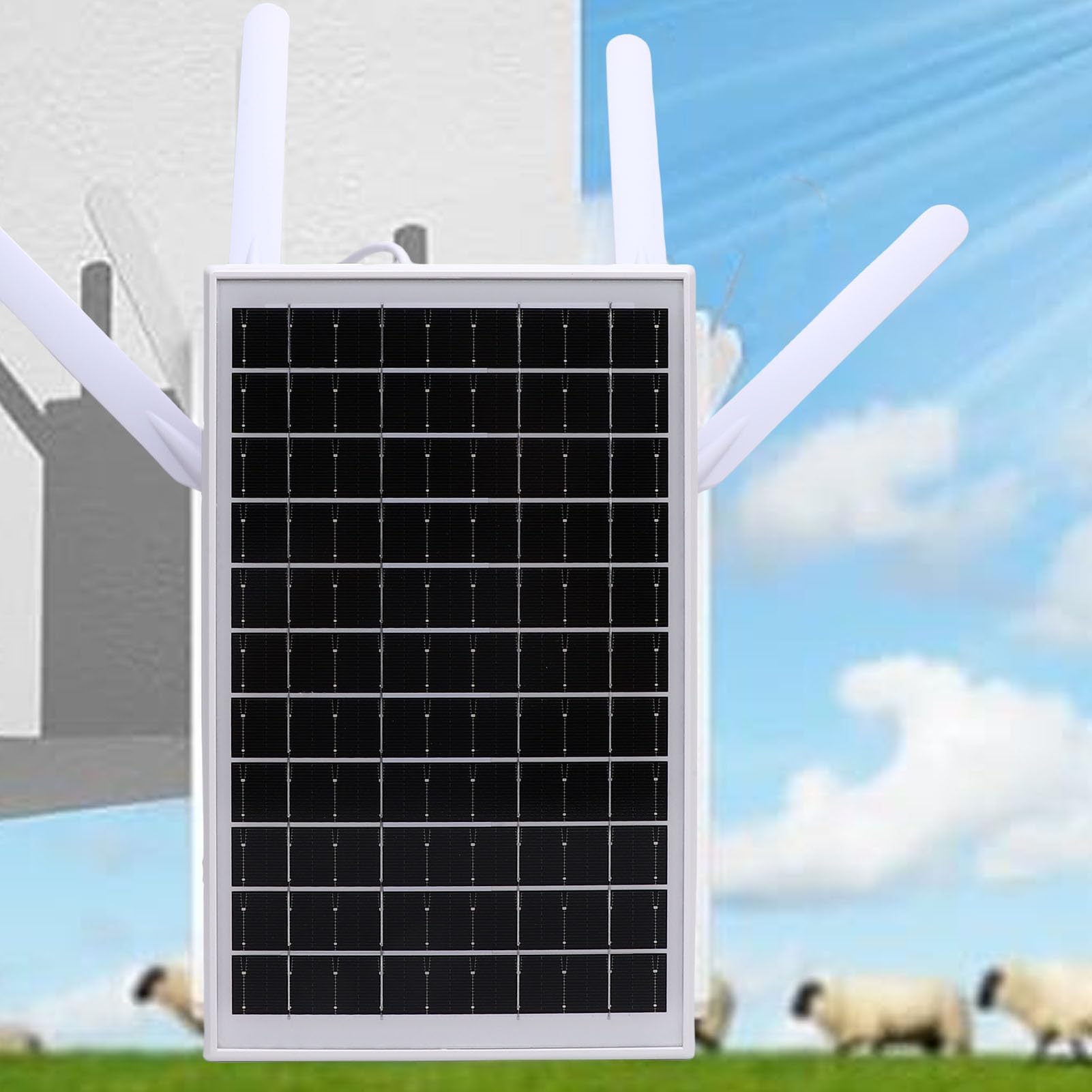 ASHATA Enrutador Módem 4G LTE con Energía Solar de 12W, Extensor Solar WiFi 6 WiFi 6 con Ranura de Tarjeta SIM, 150 M de Largo Alcance IP66 Agua, 18000 MAh, 8 Accesos de Dispositivo (Antenas Negras)