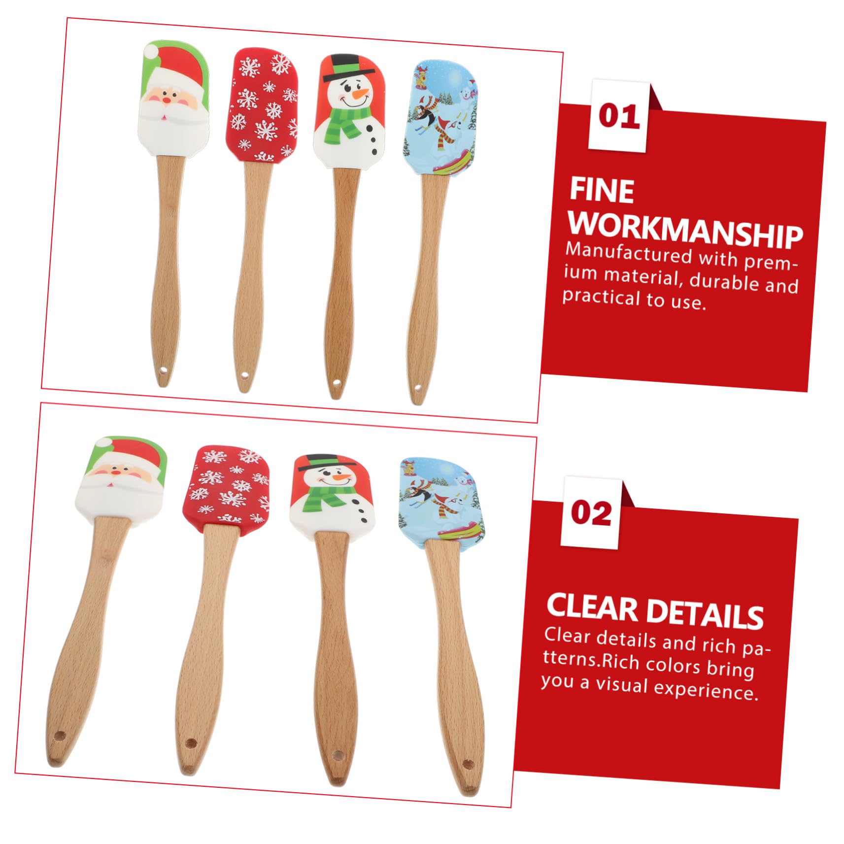 4piezas Espátulas De Silicona Para Mantequilla Con Mango De Raspadores De Crema Para Decoración De Pasteles Navideños Utensilios De Cocina Para Hornear Diseño Práctico y Fácil Alma