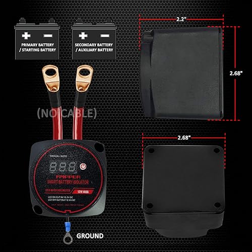 Miniatura 6 de Ampper Aislador de batería dual de 12 V 140 amperios, relé sensible al voltaje de la batería (VSR) aislado de batería inteligente con voltímetro y