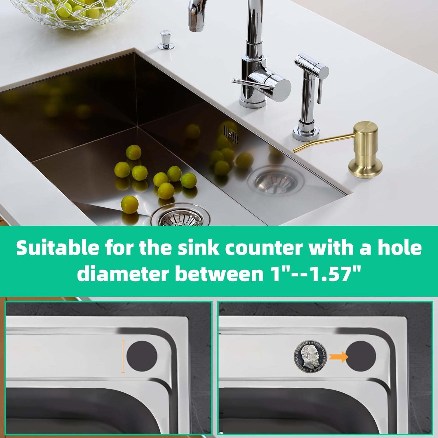 Soap Dispenser for Kitchen Sink, Built in Sink Soap Dispenser, Countertop Soap Dispenser Pump with 47" Extension Tube kit, No Need to Fill Little Bottle Again, Golden - Image 5