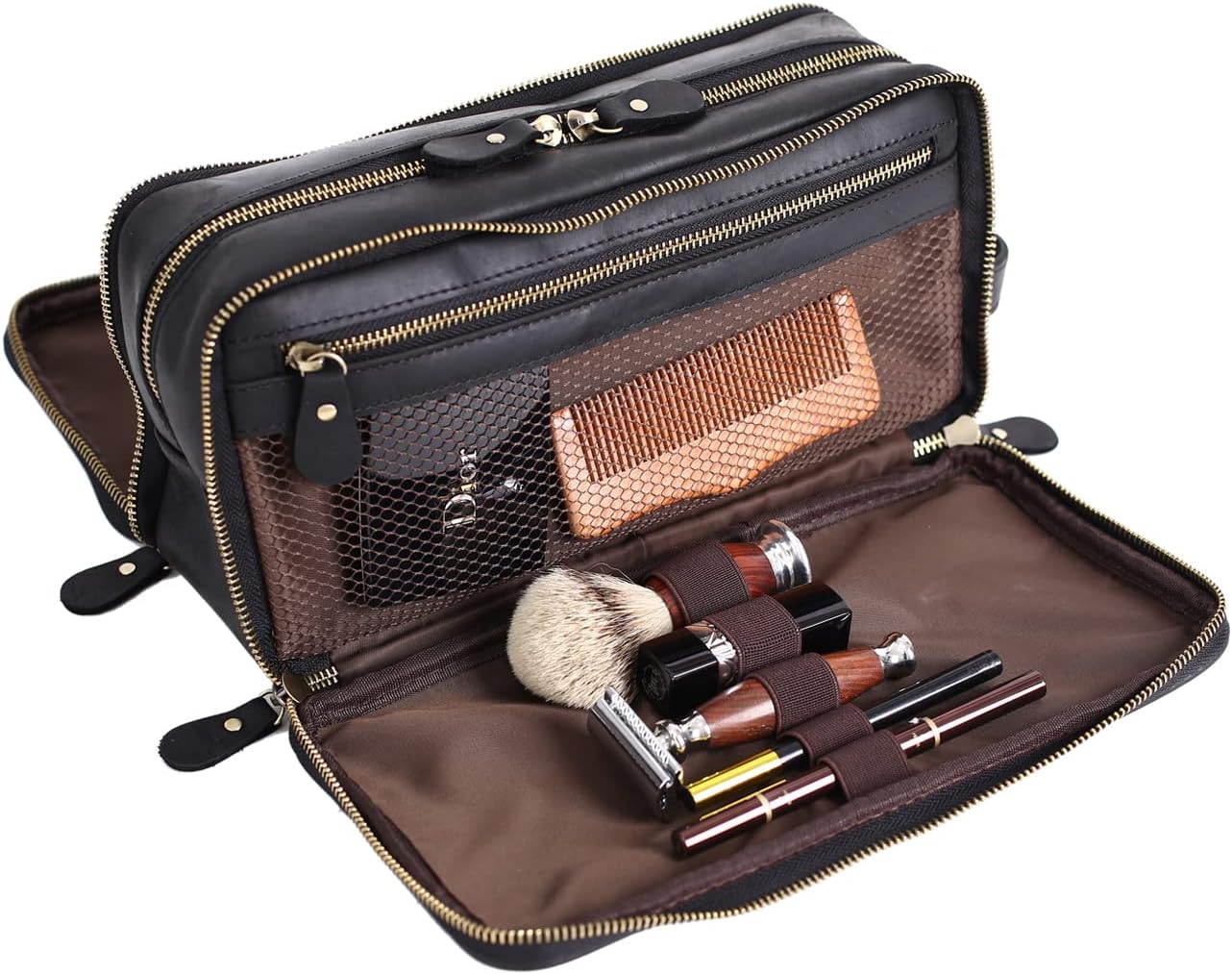 Personalized Leather Toiletry Bag for Men Travel Shaving Dopp Kit-Large Cosmetic Bags Toiletries Bathroom Organizer
