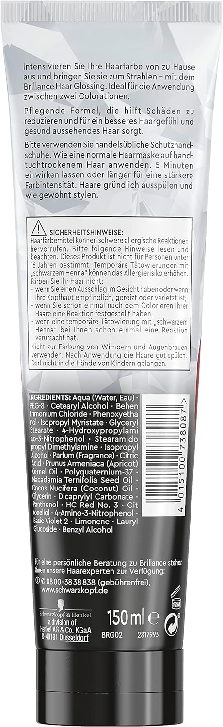 Brillance Glanz-Behandlung, Haar Glossing intesives Rot (6 x 150 ml), temporäre Haarfarbe, die wie eine Haarmaske angewendet werden kann, hält bis zu 6 Haarwäschen