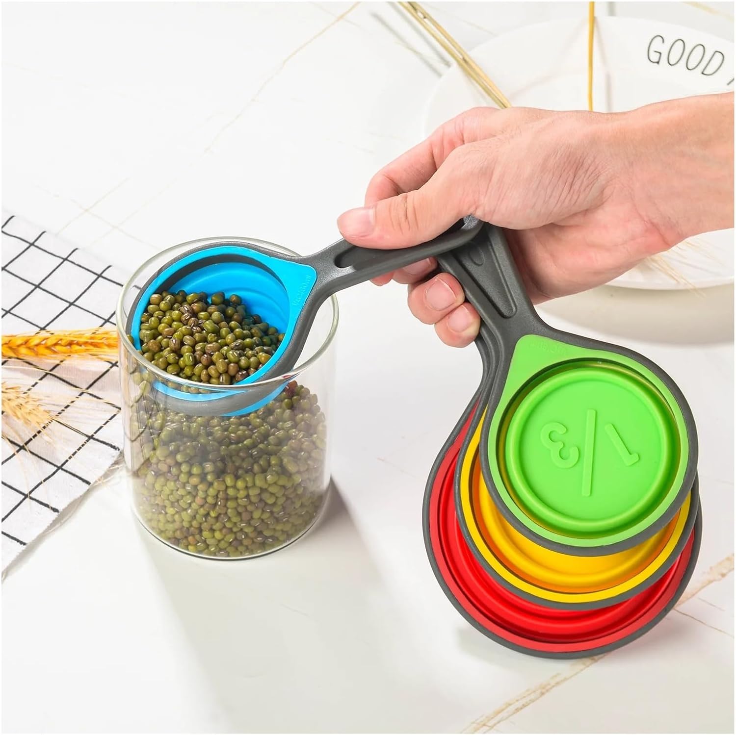 Fit for Foldable Silicone Measuring Spoon Set - 1 Set for Baking, Coffee, Sugar, and Beans(Color and Blue)