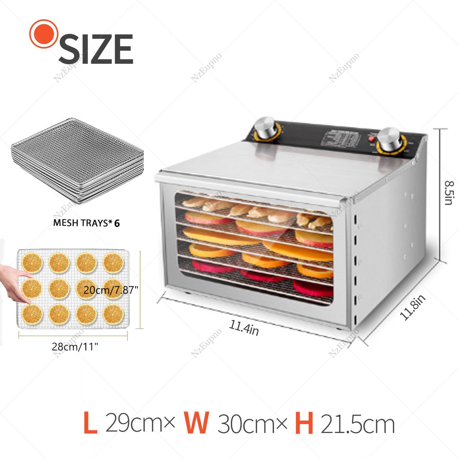 Essiccatore Alimentare Commerciale, Essiccatore per Carne E Frutta Secca in Acciaio Inox, Cottura A 360 Gradi, Doppia Fila di Prese d'Aria, Armadio di Essiccazione con Visualizzazione 6Layer