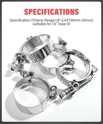 Miniatura 3 de Zlirfy 4 abrazaderas de manguera con pernos en T, abrazaderas de tubo intercooler de acero inoxidable, abrazaderas de tubo turbo, abrazadera de