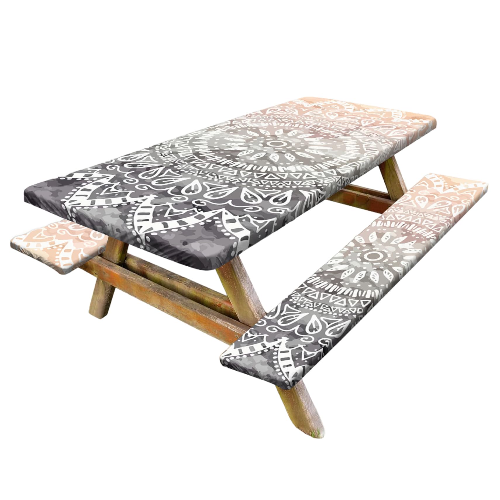 Housses de Table de Pique-Nique 3 Pièces avec Nappe et Housses de Banc Élastiques